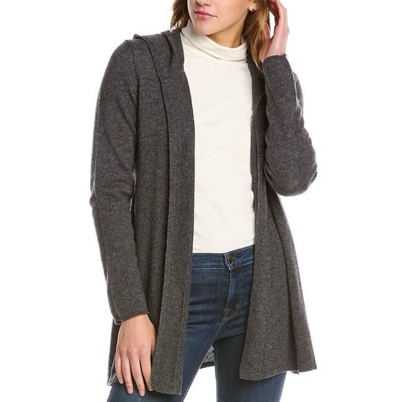 Forte Cashmere Sweaters - Forte Women's Gray Cashmere Hooded Cardigan Sweater Size S